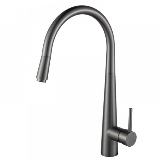 Euro Round Gunmetal Grey 360° Swivel Pull Out Kitchen Sink Mixer Tap Solid Brass